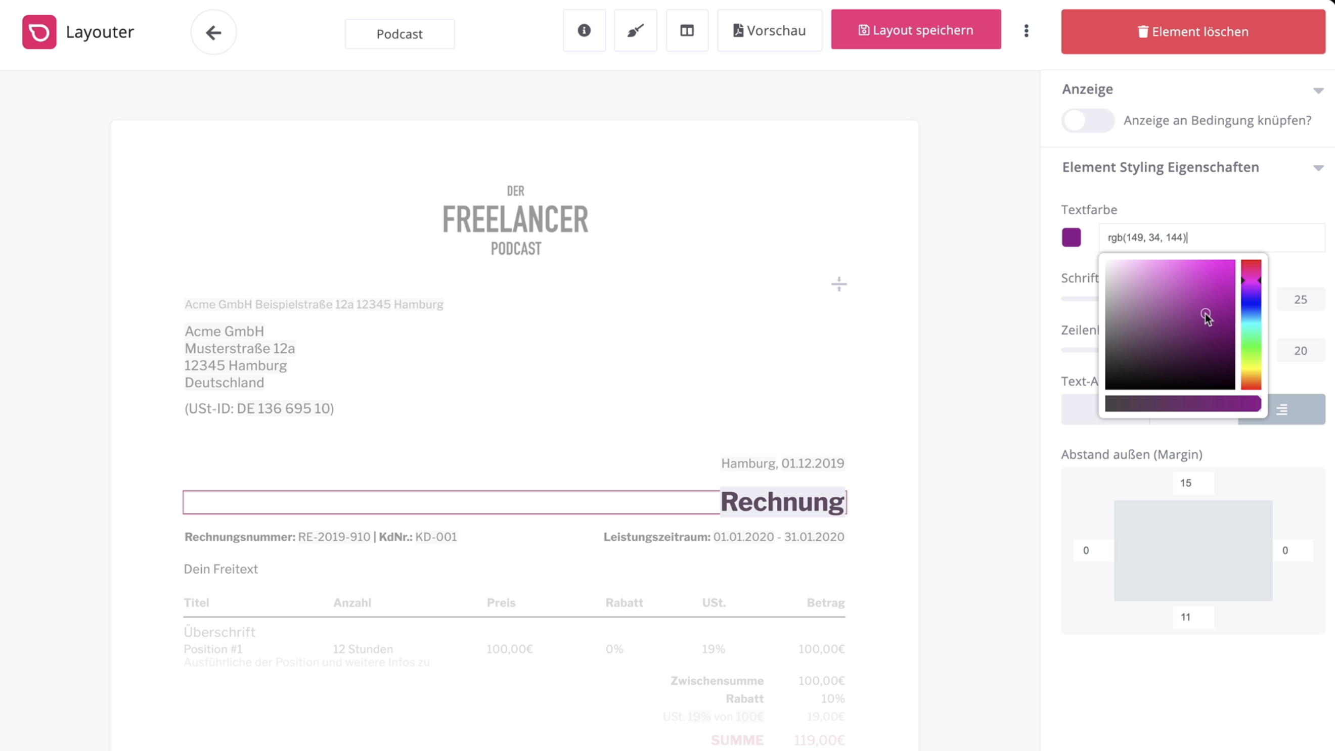 Rechnungslayouter für Freelancer